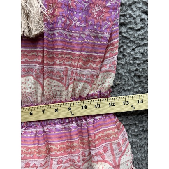 LoveShackFancy Pink Ruffle Tired Cinch Waist‎ Popover Silk Dress XS NWT - Picture 8 of 11